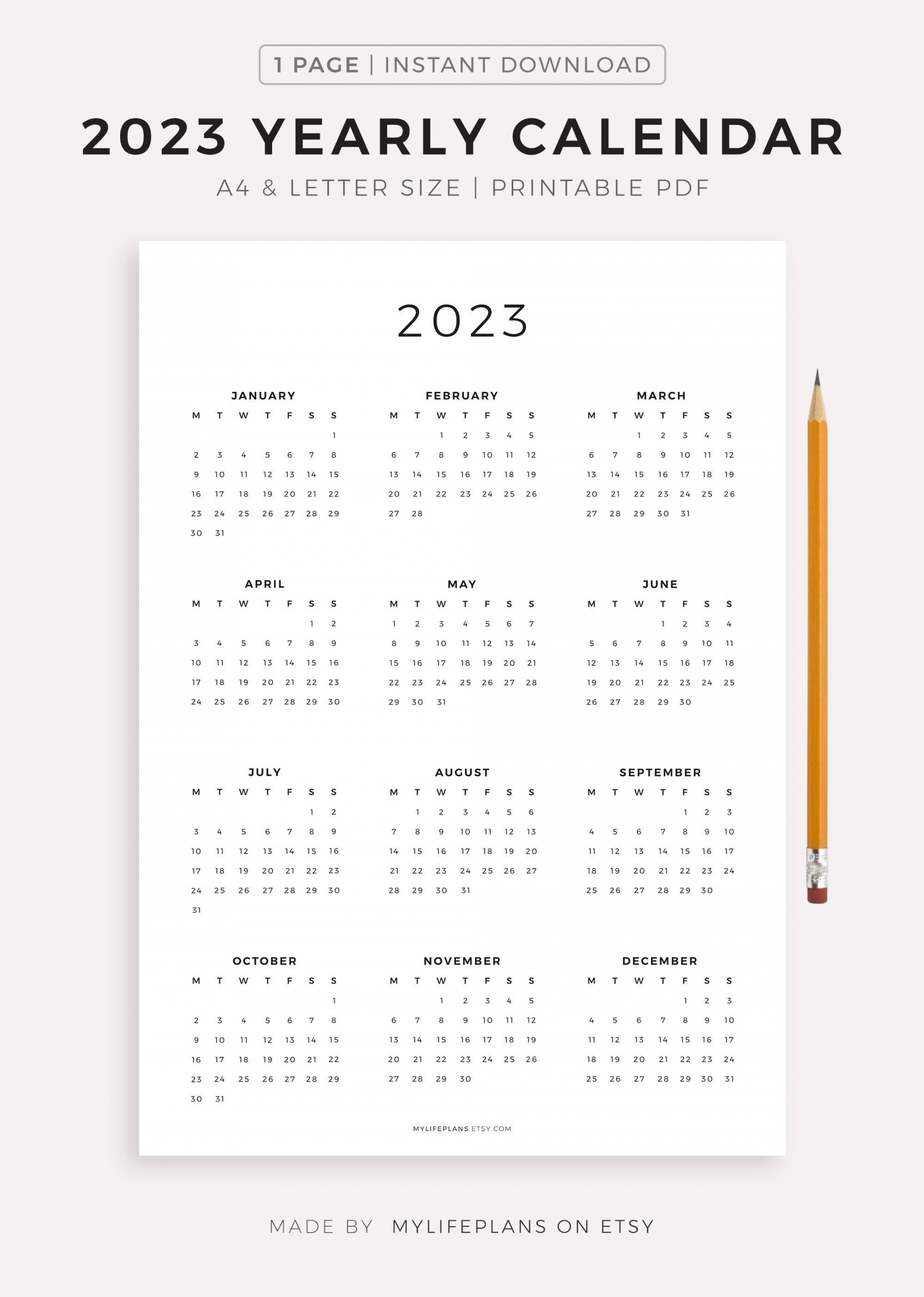 Year Calendar Printable Yearly Wall Calendar Desk - Etsy Israel
