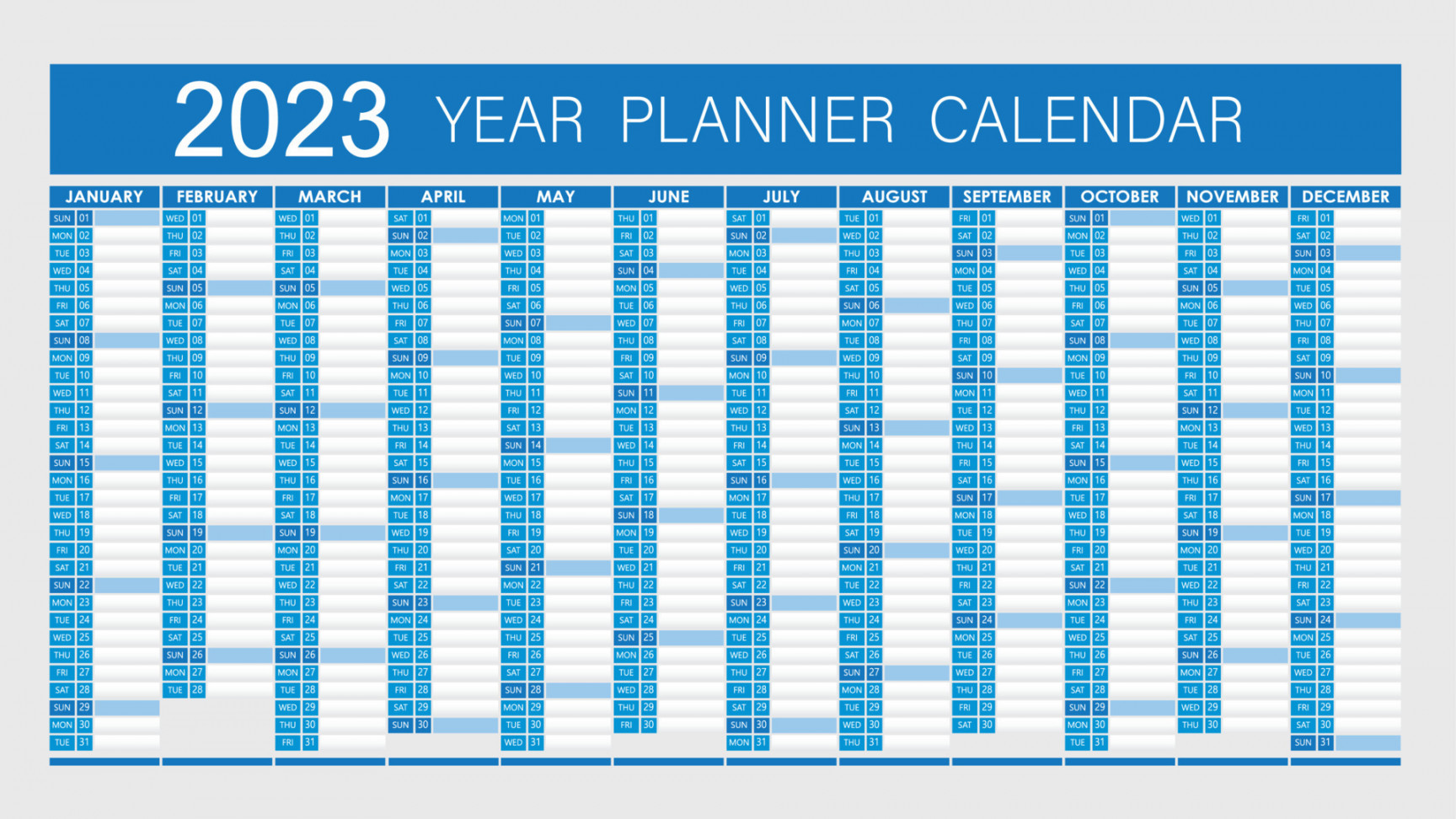 Year Planner - Wall Planner Calendar Blue Color- Full