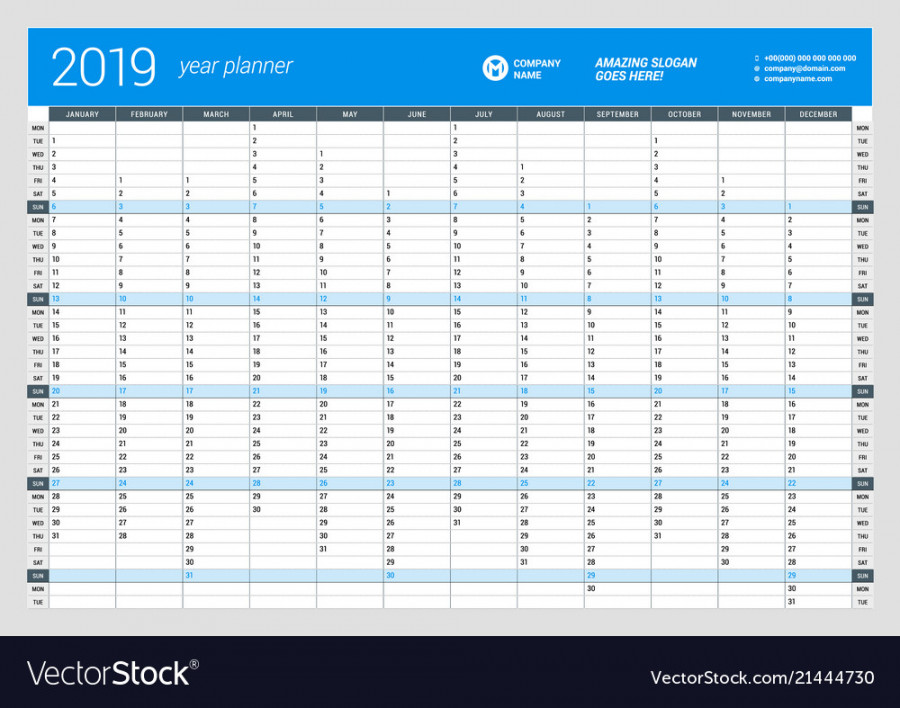Yearly wall calendar planner template for  Vector Image