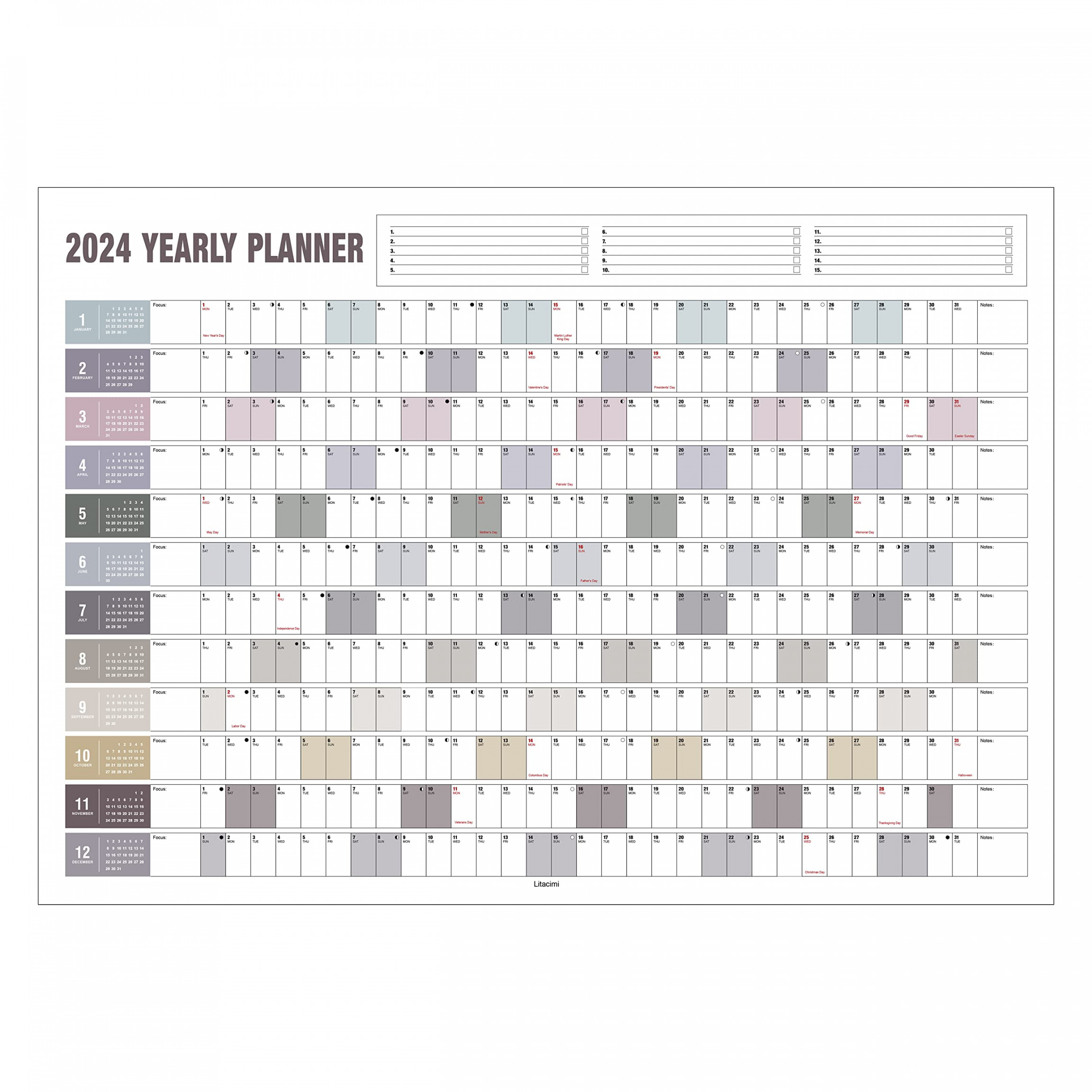 Yearly Wall Calendar with Holidays, Full Year Calendar One Page,  Annual Year Wall Calendar withSee more  Yearly Wall Calendar with  Holidays,