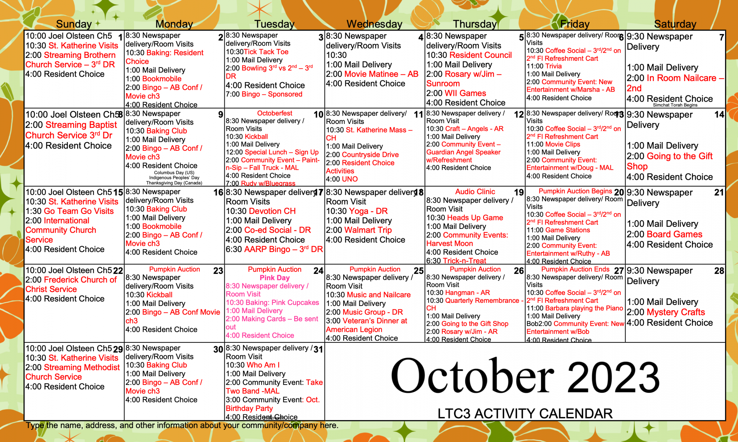 Activity Calendars - Citizens Care and Rehabilitation Center of