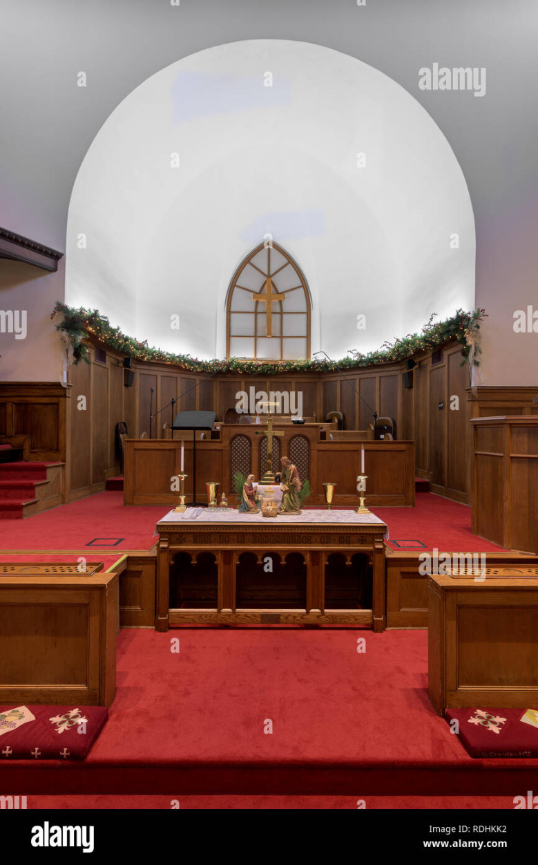 Altar and sanctuary inside the historic Grace United Methodist