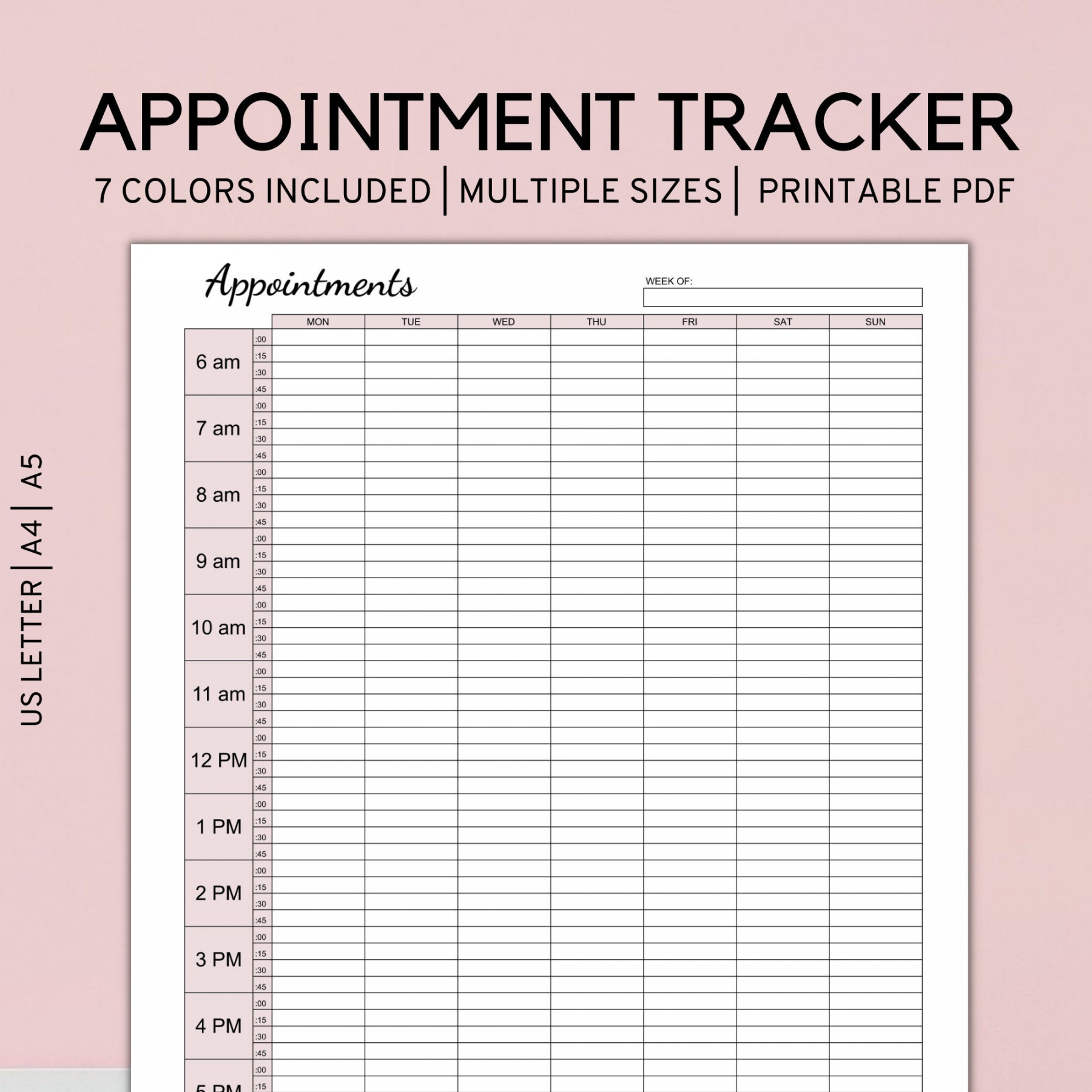 Appointment Tracker Printable  Minute Interval Appointment - Etsy