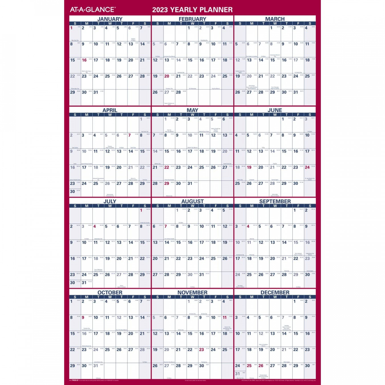 AT-A-GLANCE  Erasable Calendar, Dry Erase Wall Planner, " x ",  Jumbo, Vertical/Horizontal, Reversible (PM628)