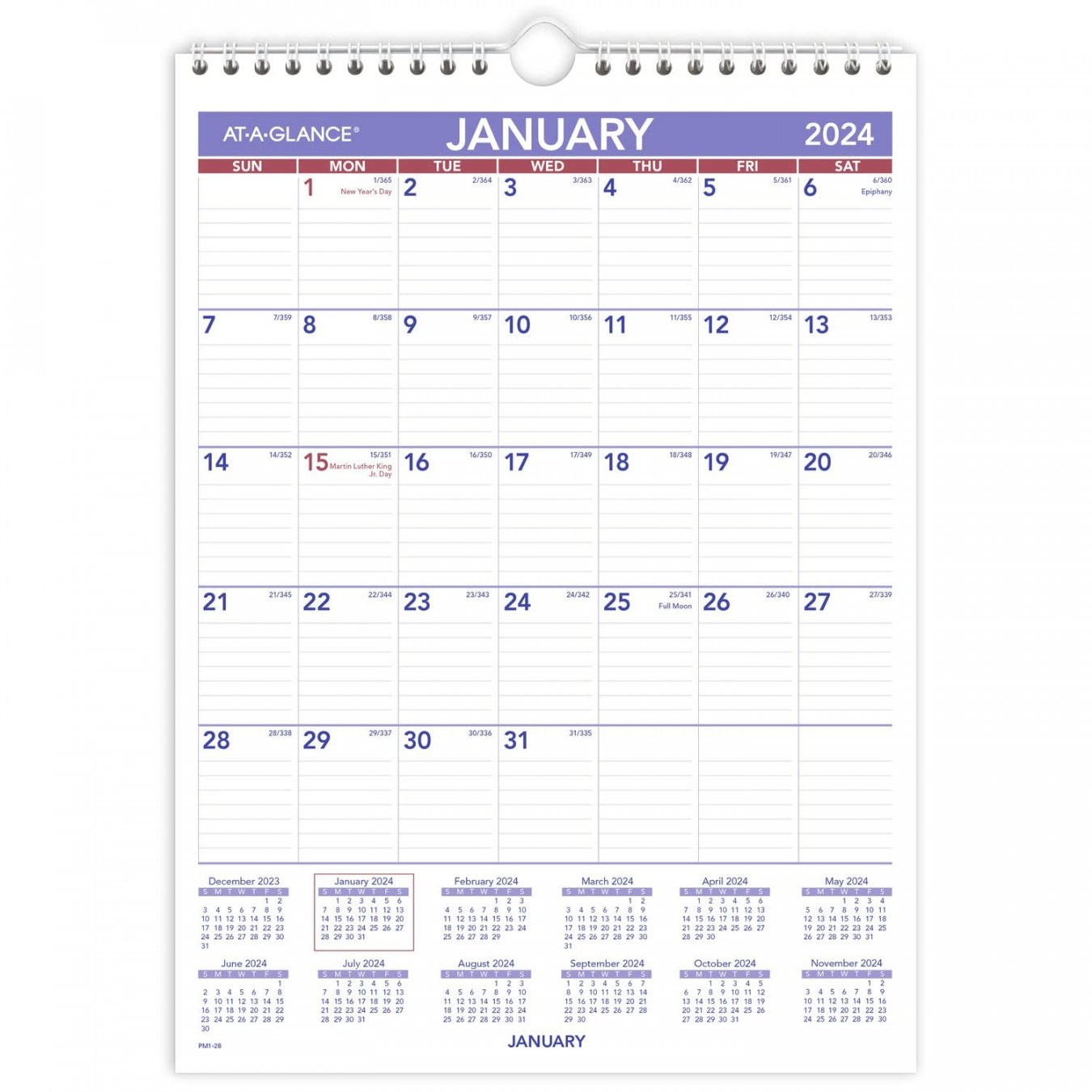 AT-A-GLANCE  Wall Calendar, " x ", Small, Ruled Blocks, Spiral  Bound, Monthly (PM1224)