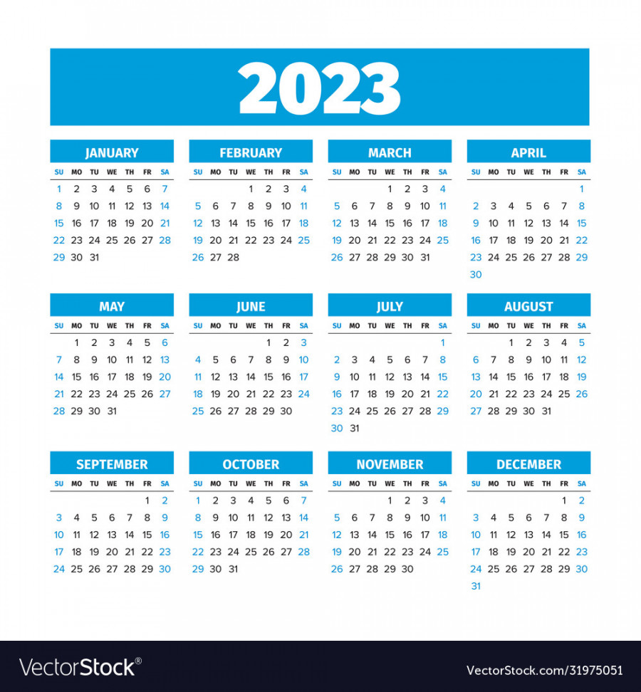 calendar with weeks start on sunday Vector Image