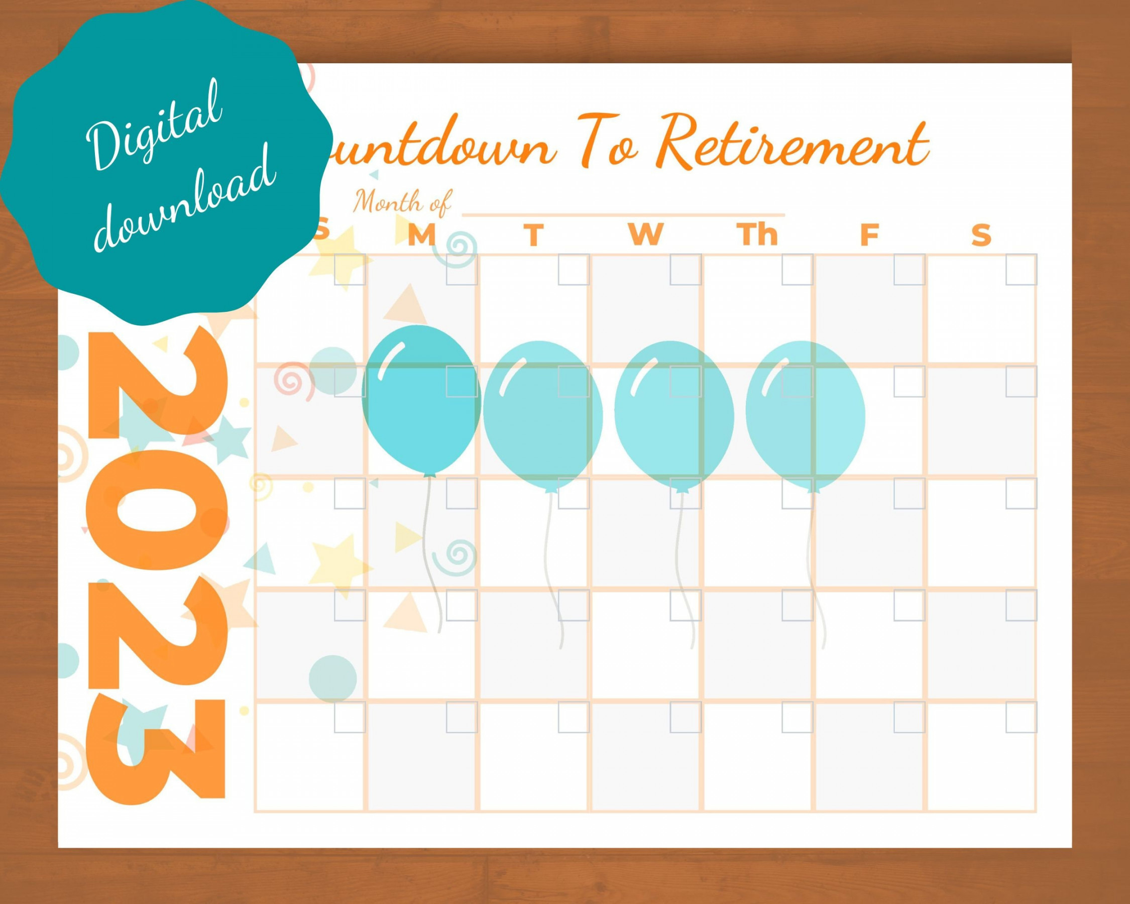 Countdown to Retirement Printable Calendar Fun Way to Count - Etsy