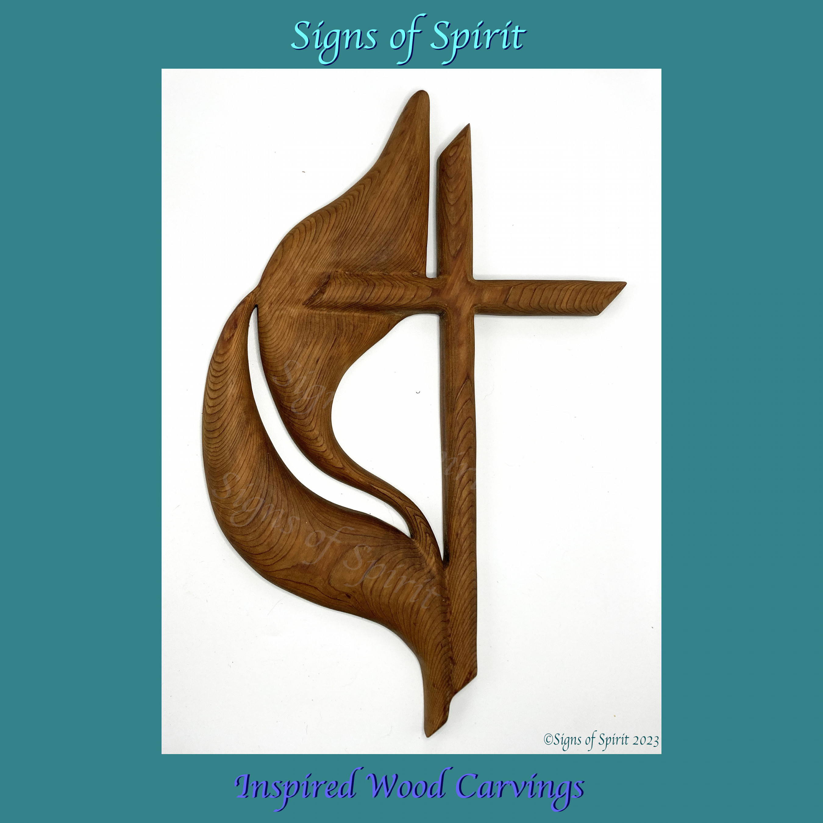 Cross of the United Methodist Church -UMC Cross and Flame™ Wood Carving -  Wall Cross - Altar Cross - Cross Collection