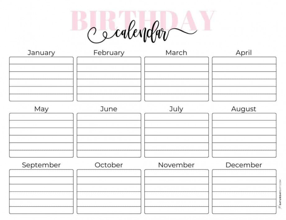 Cute & Free Printable Birthday Calendar Templates  SaturdayGift