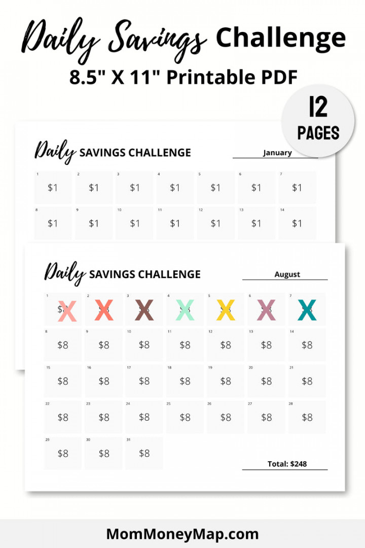 Day Saving Money Challenge Chart Printable PDF