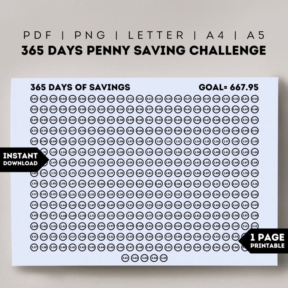 Days Penny Savings Challenge Printable Daily Penny Saving - Etsy