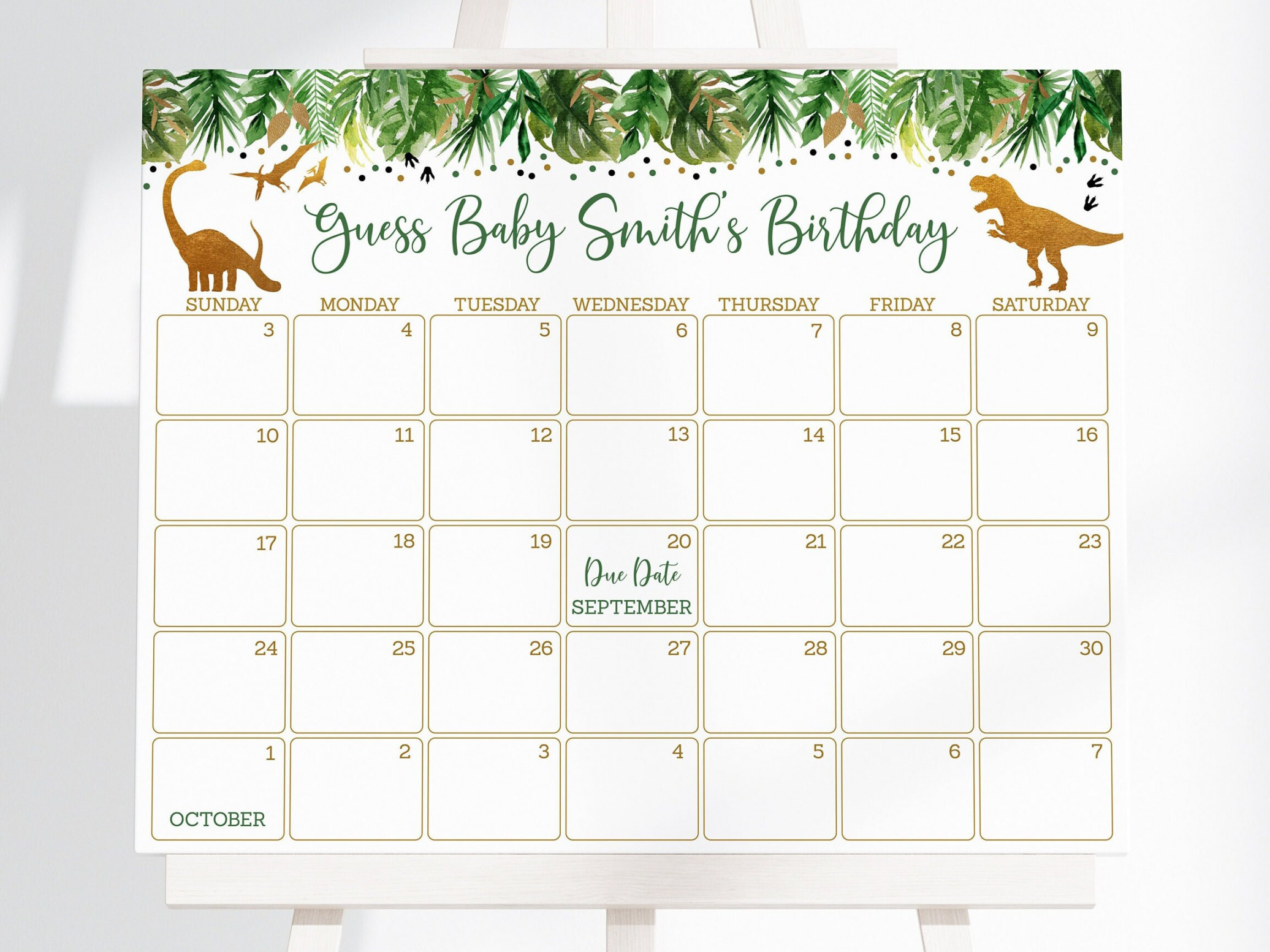 Dinosaur Baby Shower Due Date Calendar Gold Dinosaur Baby - Etsy