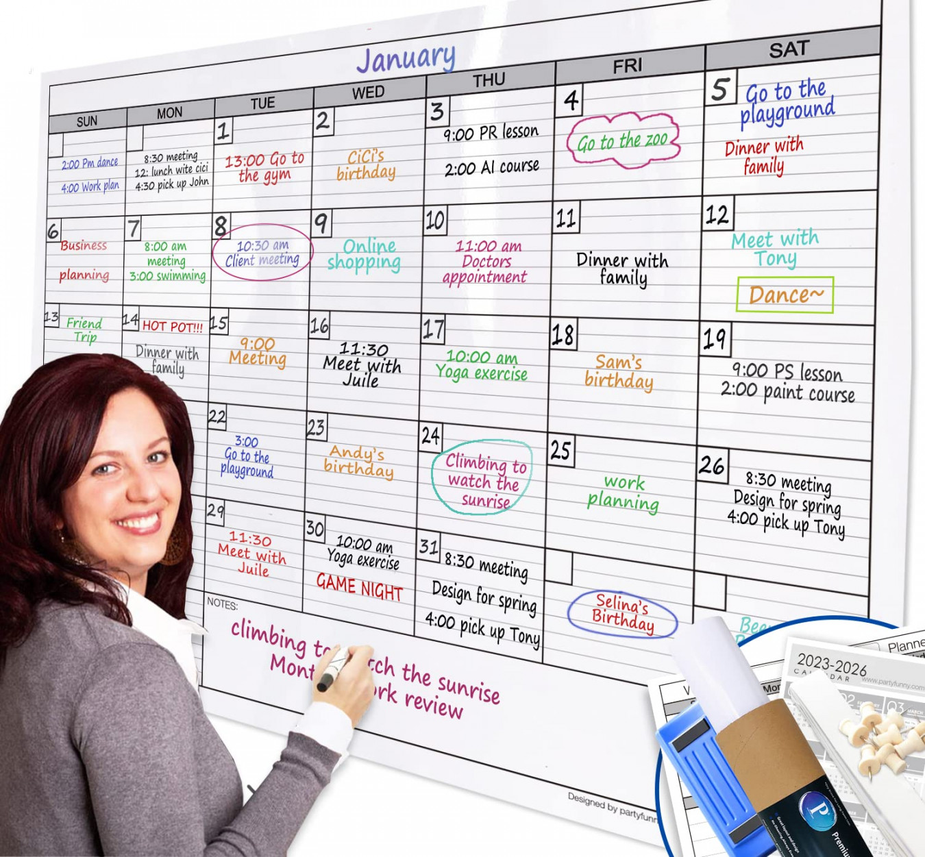 Dry Erase Monthly Extra Large White board Calendar for Wall, " by ",  Jumbo Laminated Erasable One Month Whiteboard Calendar, Huge Oversized  Blank
