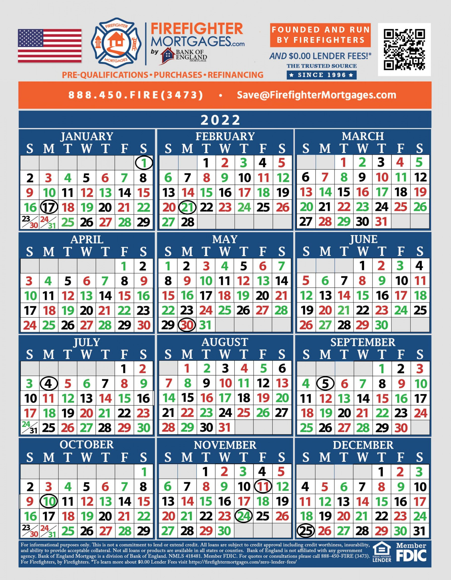 Firefighter Shift Calendars – Firefighter Mortgages®