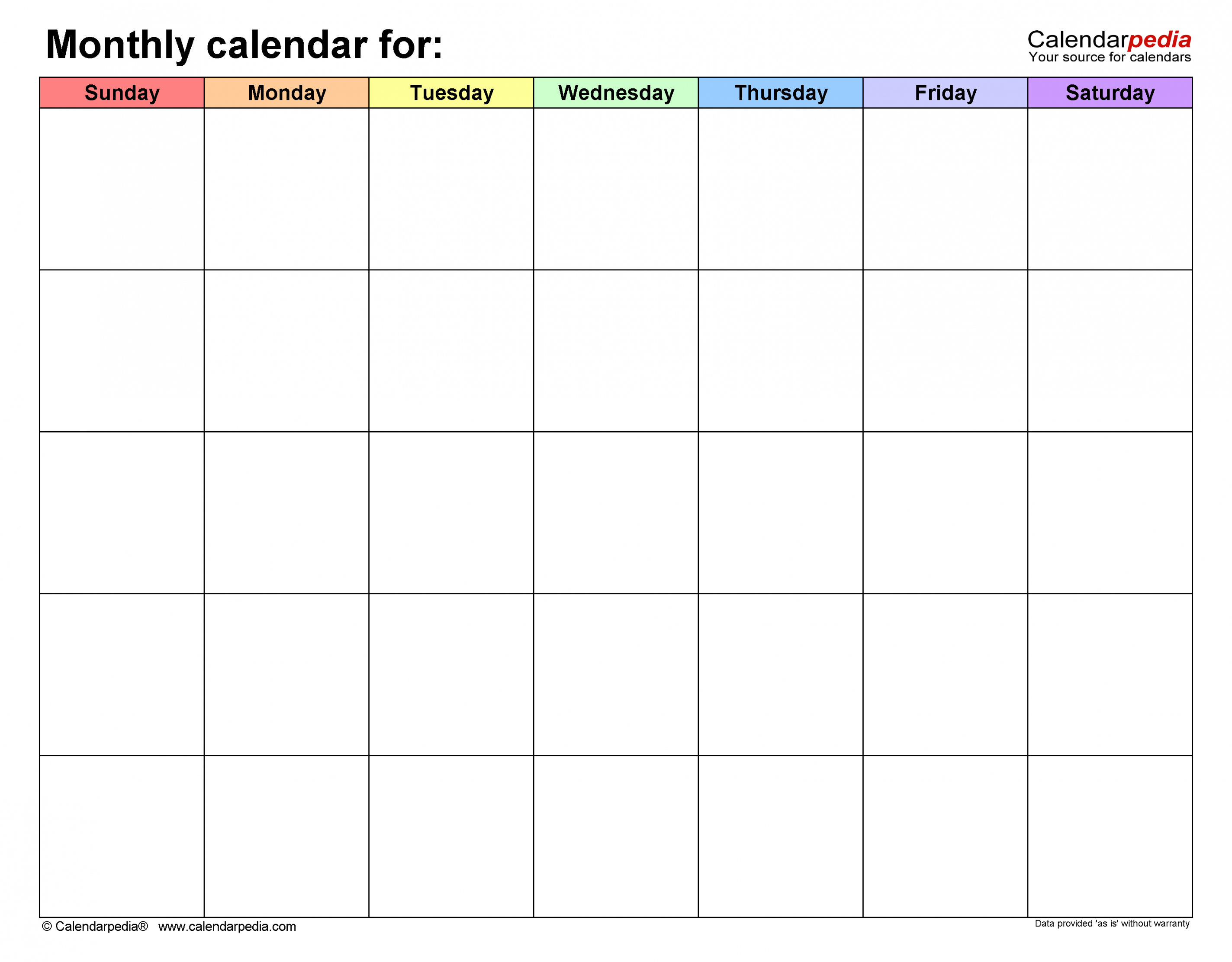 Free Monthly Calendars in PDF Format -  Templates