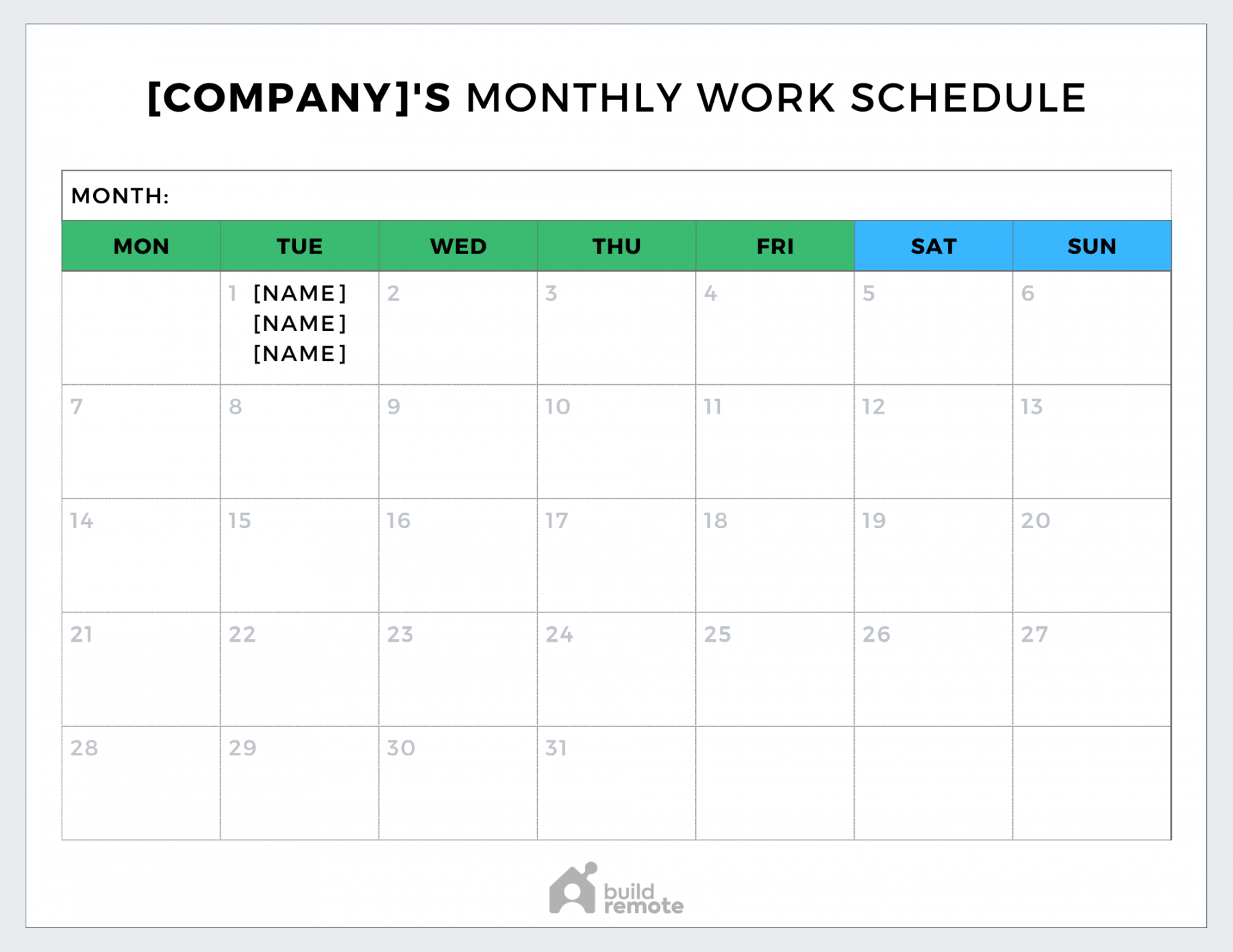 Free Monthly Work Schedule Templates  Buildremote