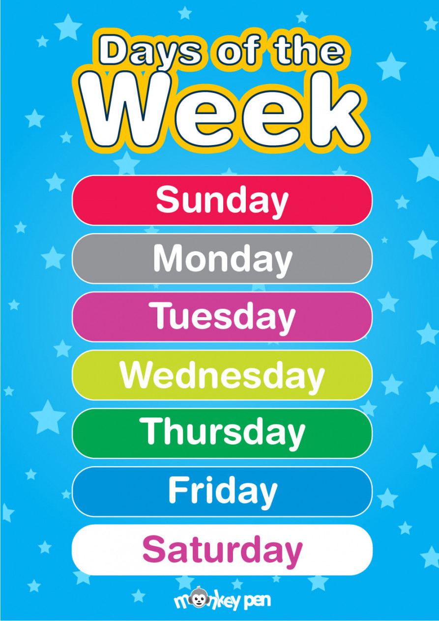 Free Printable Days of the Week Educational Poster – Monkey Pen Store