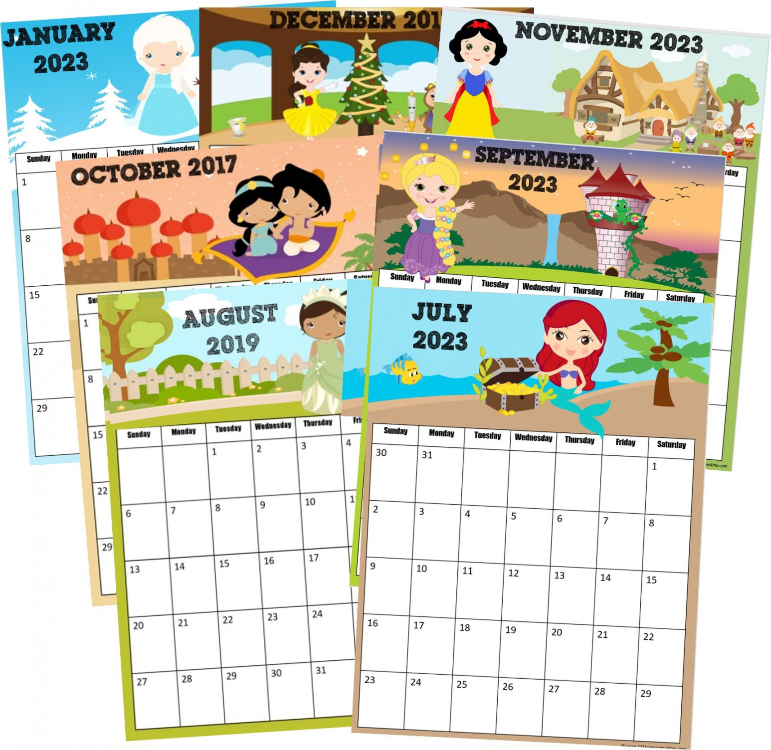 👑 Free Printable Disney Princess Calendar