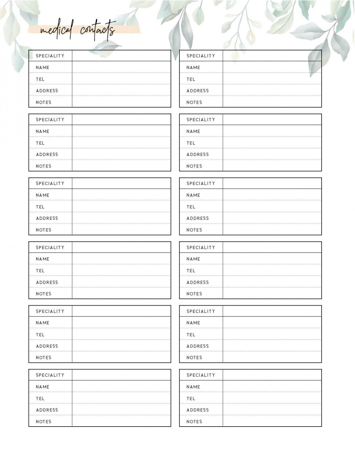 FREE Printable Medical Contact List Template - World of Printables