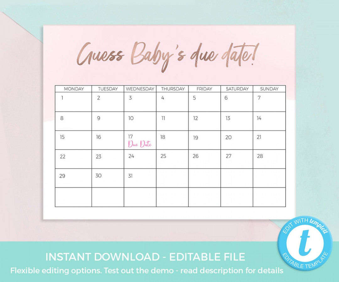 Guess Baby Due Date Calendar PRINTABLE Guess Baby Birthday - Etsy