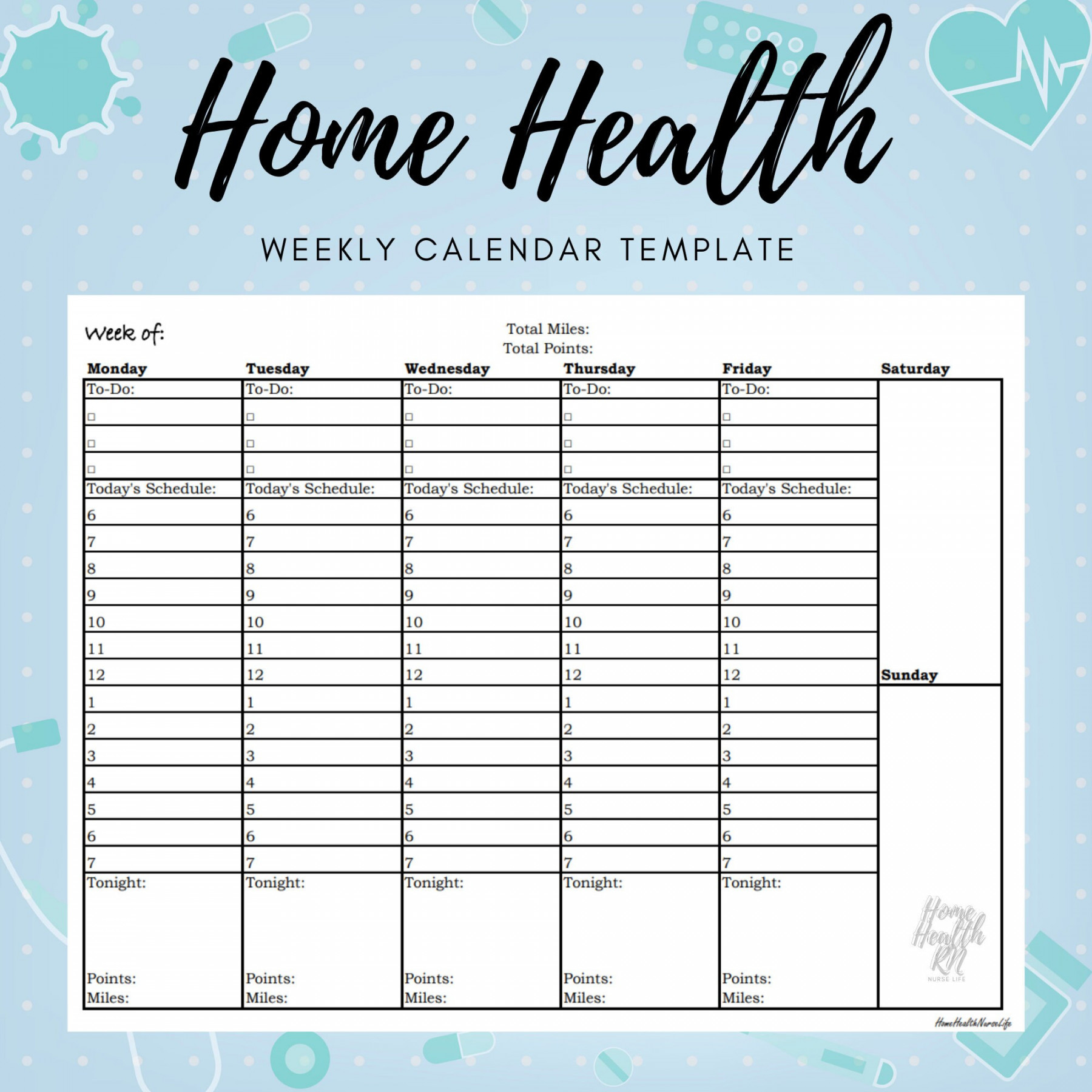 Home Health Nurse Weekly Calendar OASIS Nurse Brain - Etsy