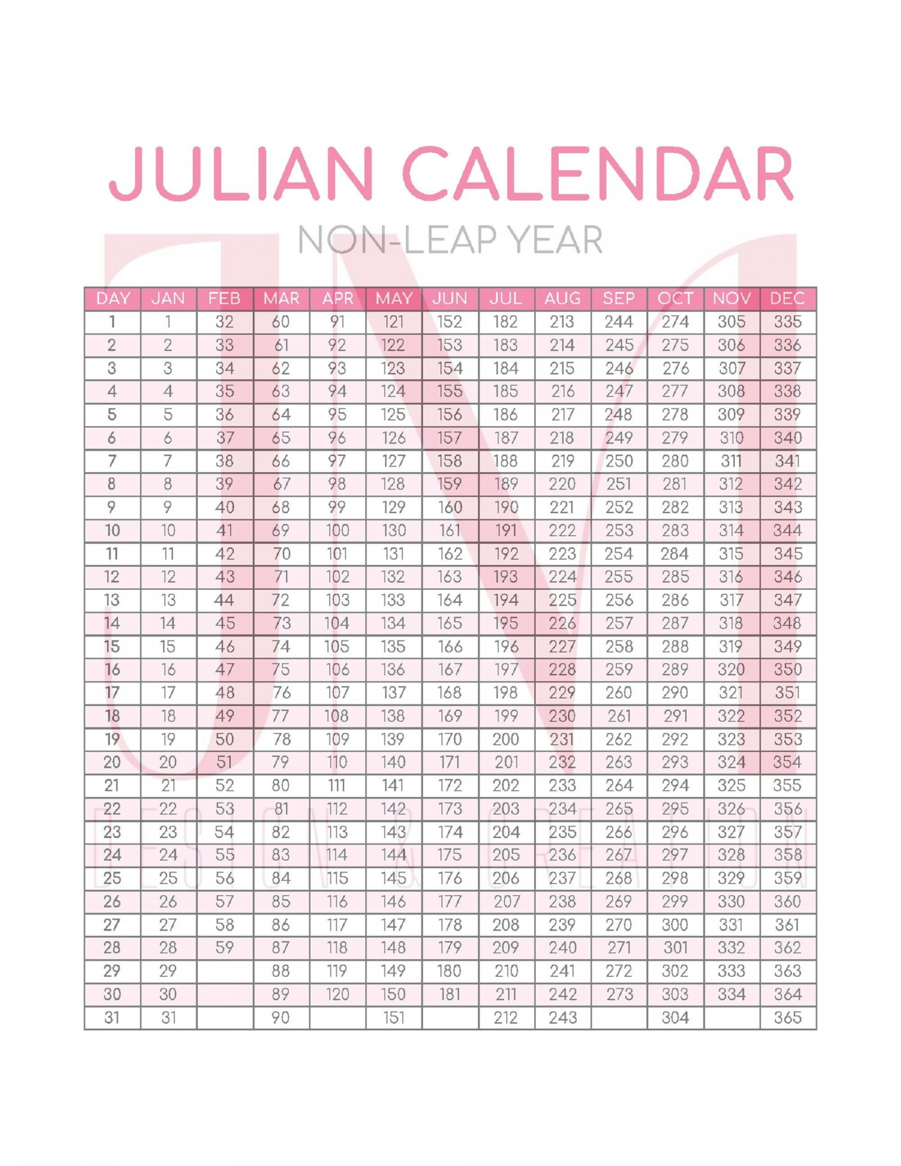 JULIAN DATE CALENDAR pink Leap Year Military Minimalist - Etsy
