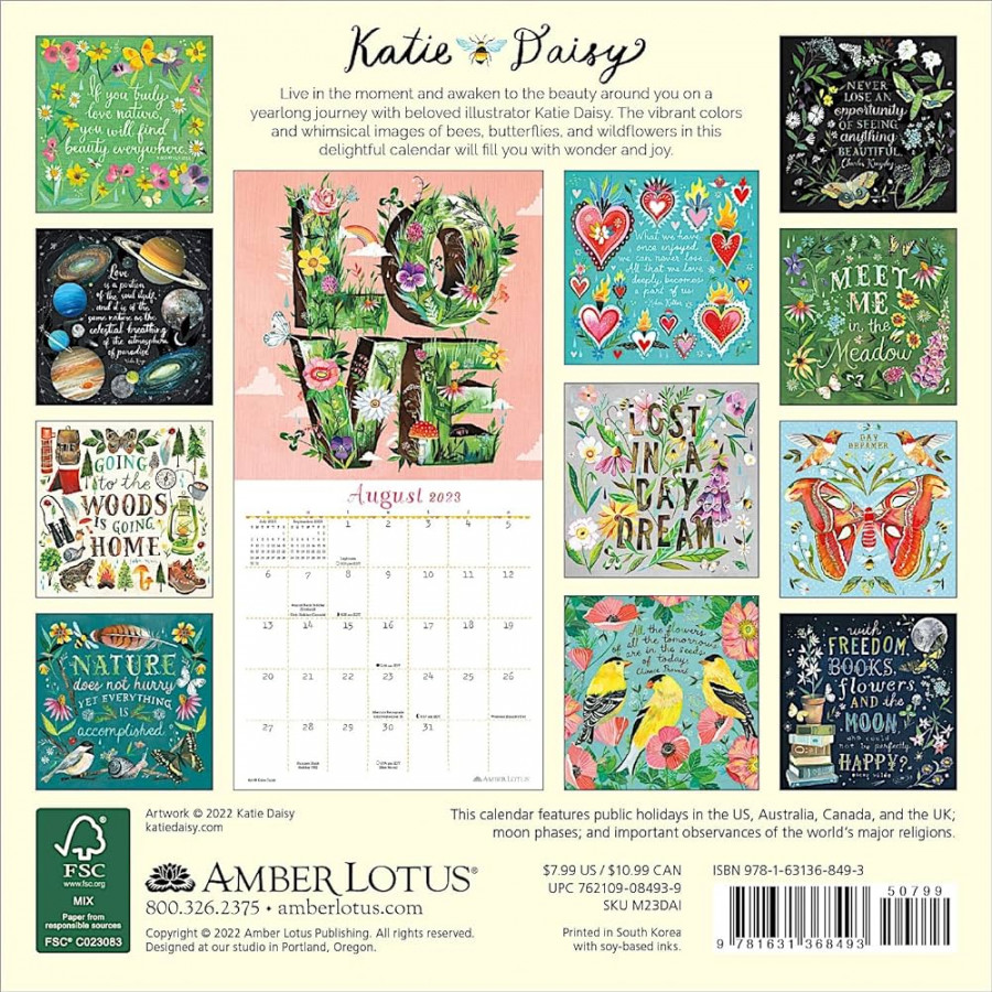 Katie Daisy  Mini Wall Calendar: Day Dreamer  Compact " x " Open   Amber Lotus Publishing