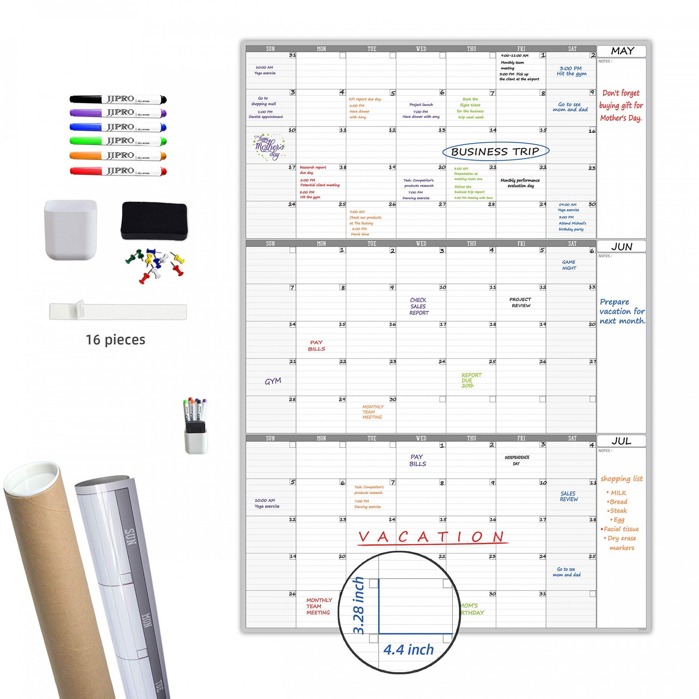 Large Dry Erase Calendar for Wall - Month Wall Calendar, 6"x"(Vertical)  - Monthly Calendar for Home,Office,Classroom -Whiteboard Premium Laminated