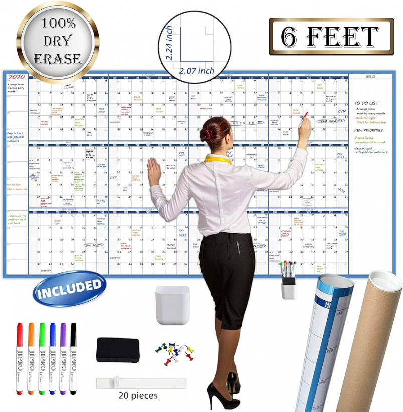 Large Dry Erase Wall Calendar - " x " - Undated Blank  Reusable  Yearly Calendar - Giant Whiteboard Annual Poster - Laminated Office Jumbo