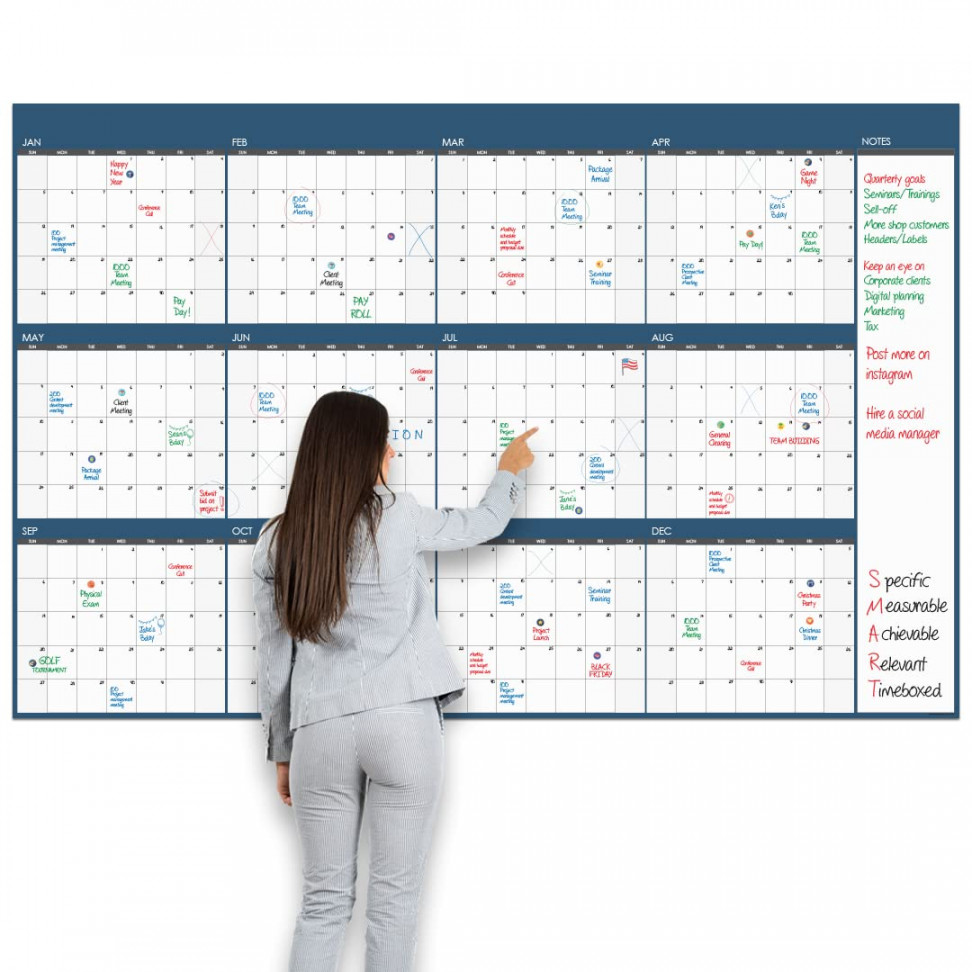 Large Dry Erase Wall Calendar - " x " - Undated Blank  Reusable  Yearly Calendar - Giant Whiteboard Year Poster - Laminated Office Jumbo