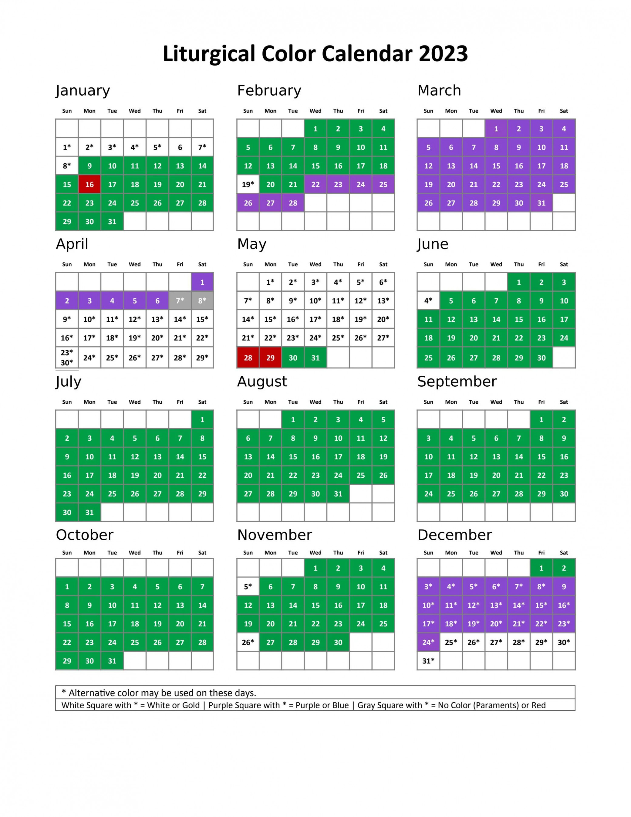 Liturgical Color Calendar  by United Methodist Publishing
