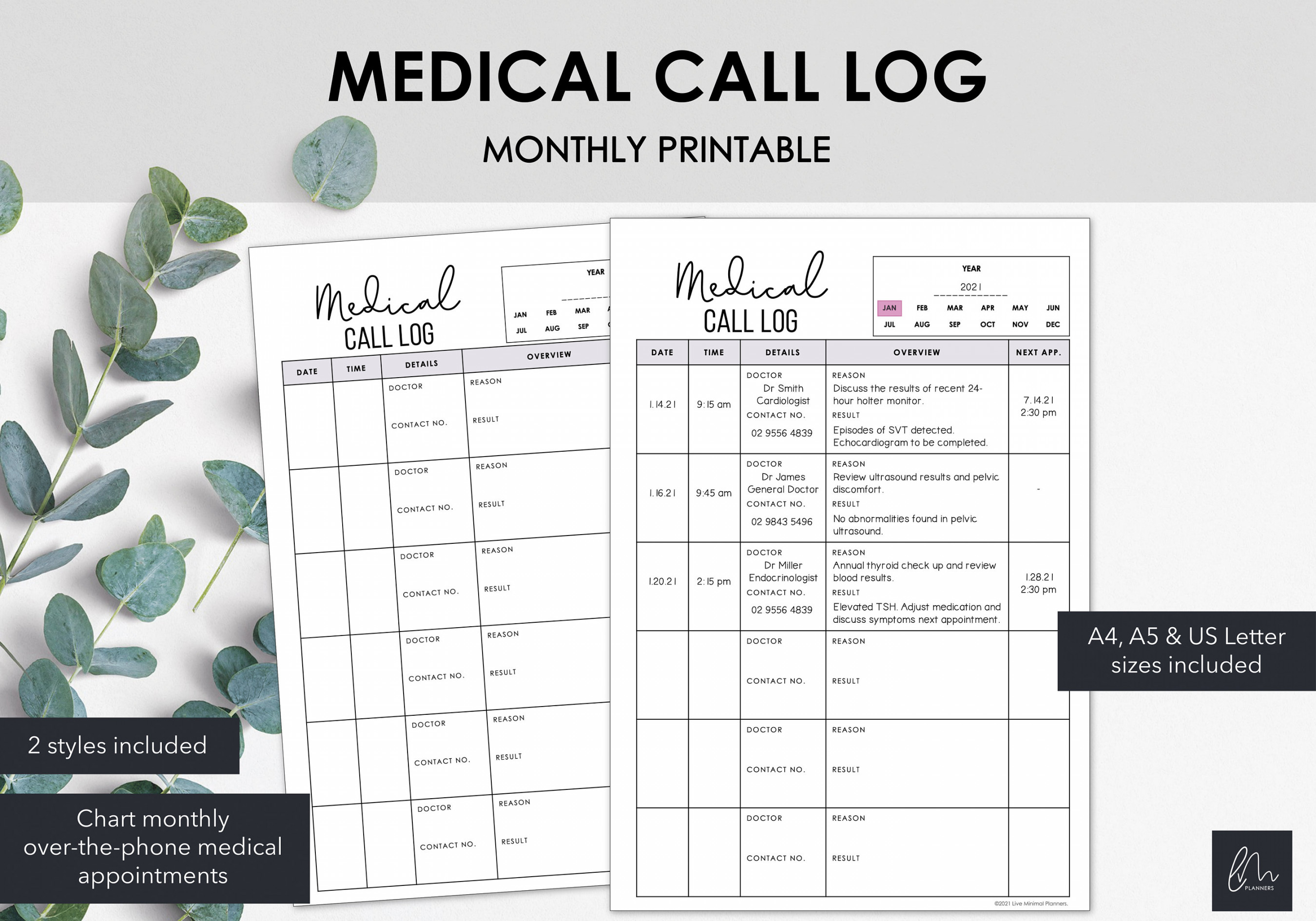Medical Appointment Call Log Chart Over the Phone Medical - Etsy