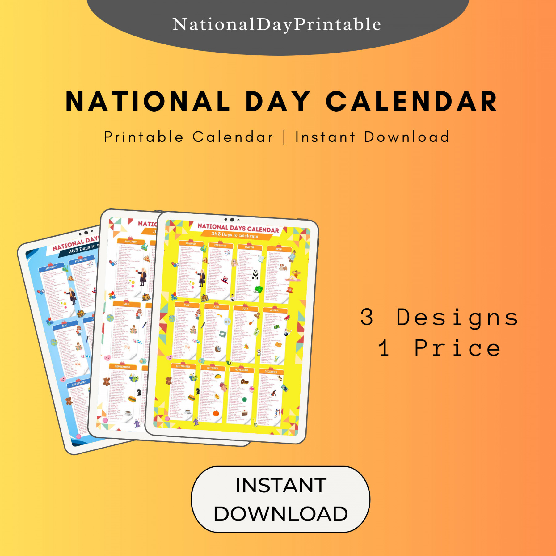 National Day Calendar Printable  Fun Social Media - Etsy