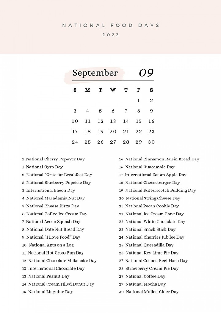 National Food Days  Free Printable Calendar - The Storied Recipe