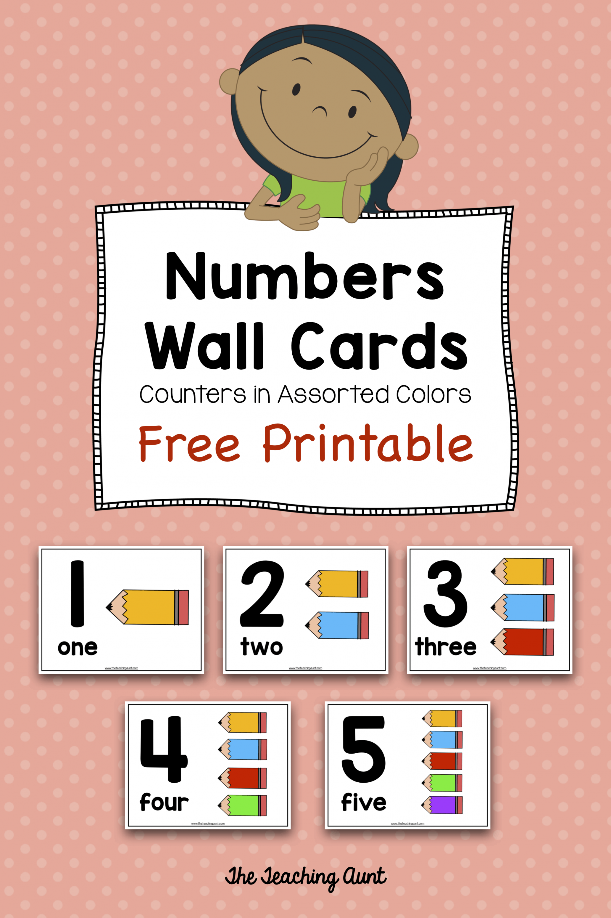 Number Wall Cards for Preschoolers with Colorful Pencil Counters
