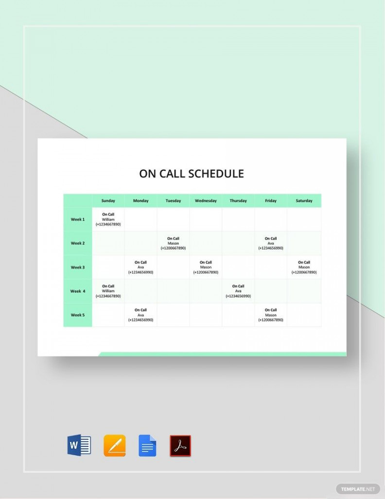 On Call Schedule Template - Download in Word, Google Docs, PDF