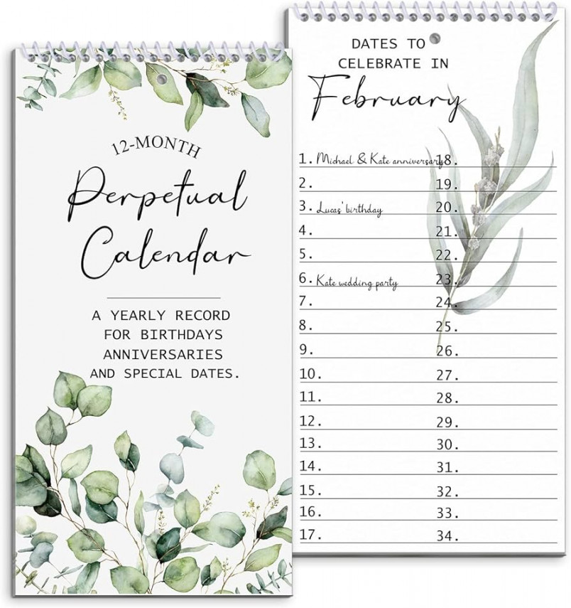 Perpetual Birthday Calendar Book x Inches Greenery Wall Perpetual  Calendar Monthly and Daily Wall Hanging Journal to Remember Anniversary  Special