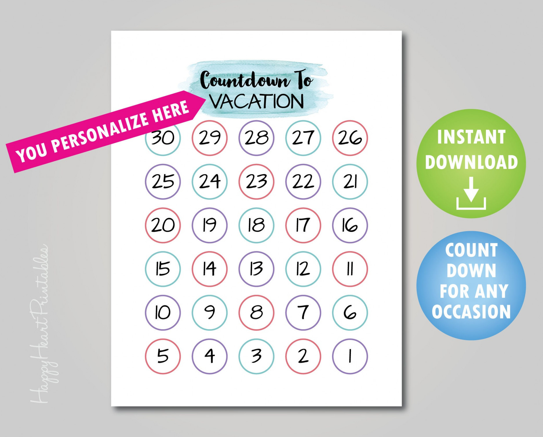 Printable Countdown for Any Occasion Personalize Editable PDF - Etsy