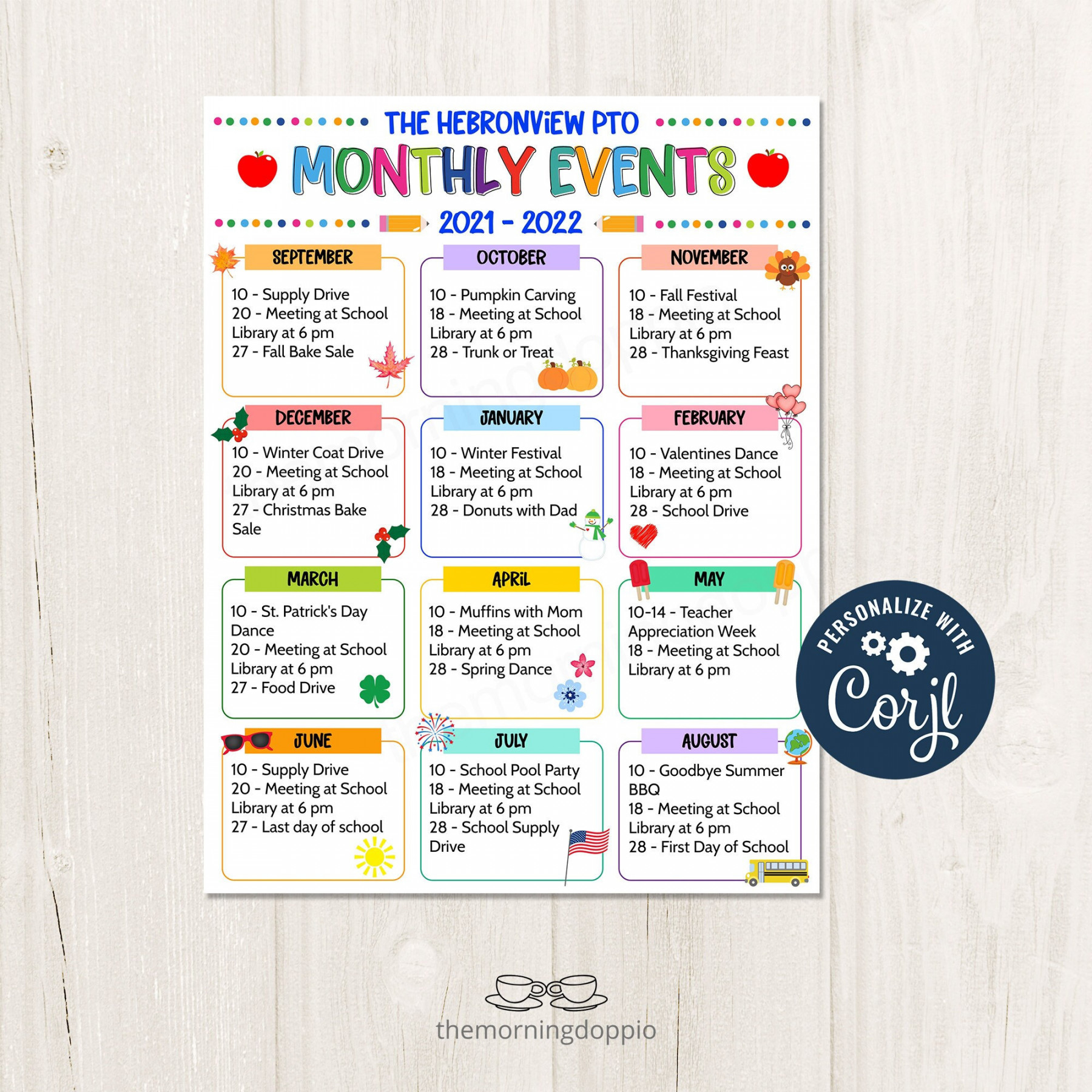 Printable/editable PTO PTA Monthly Events Template Pto/pta - Etsy