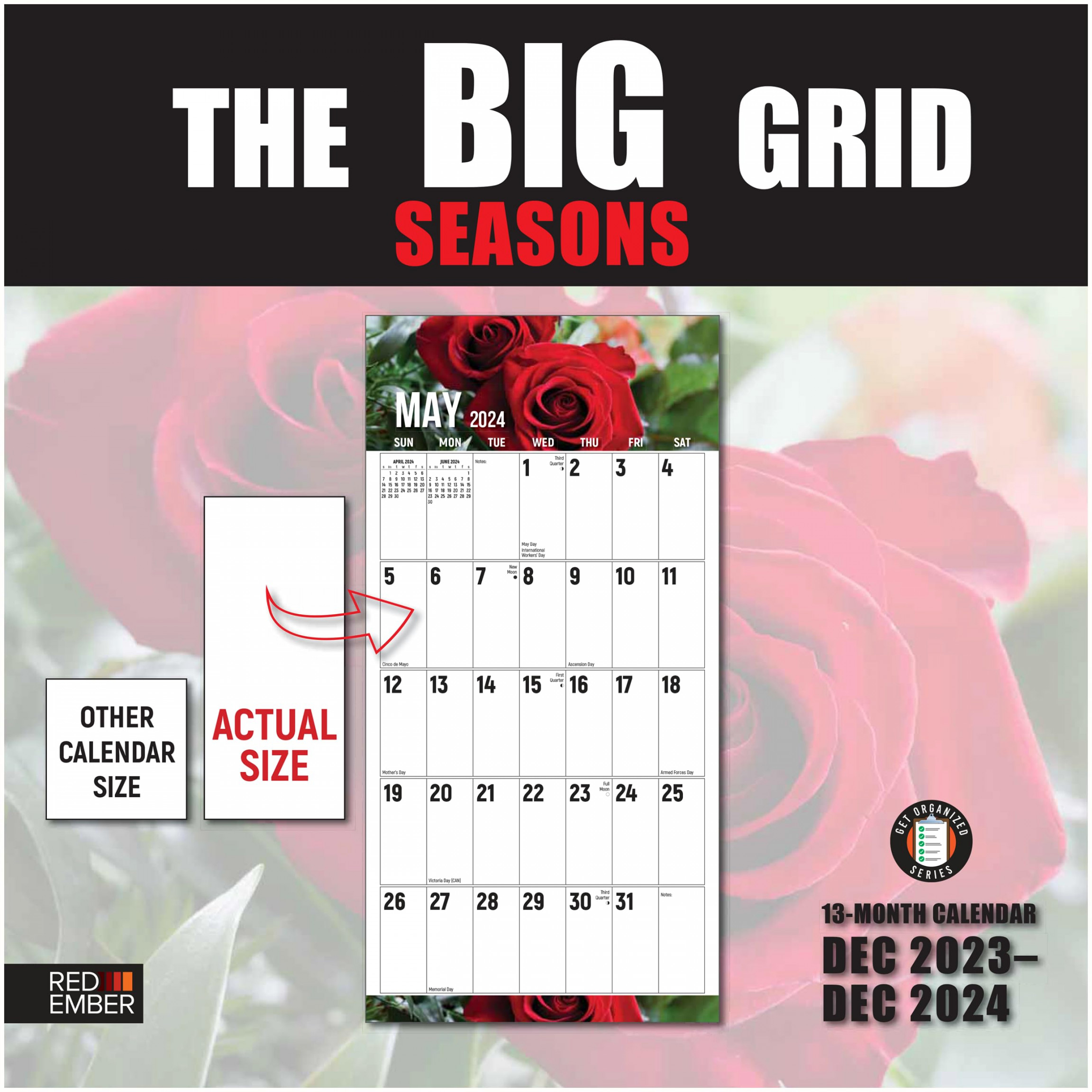 RED EMBER The Big Grid Jumbo Large Print  Hangable Monthly Wall  Calendar - Seasons in Nature  " x " Open  Easy to Read Planners for  Office