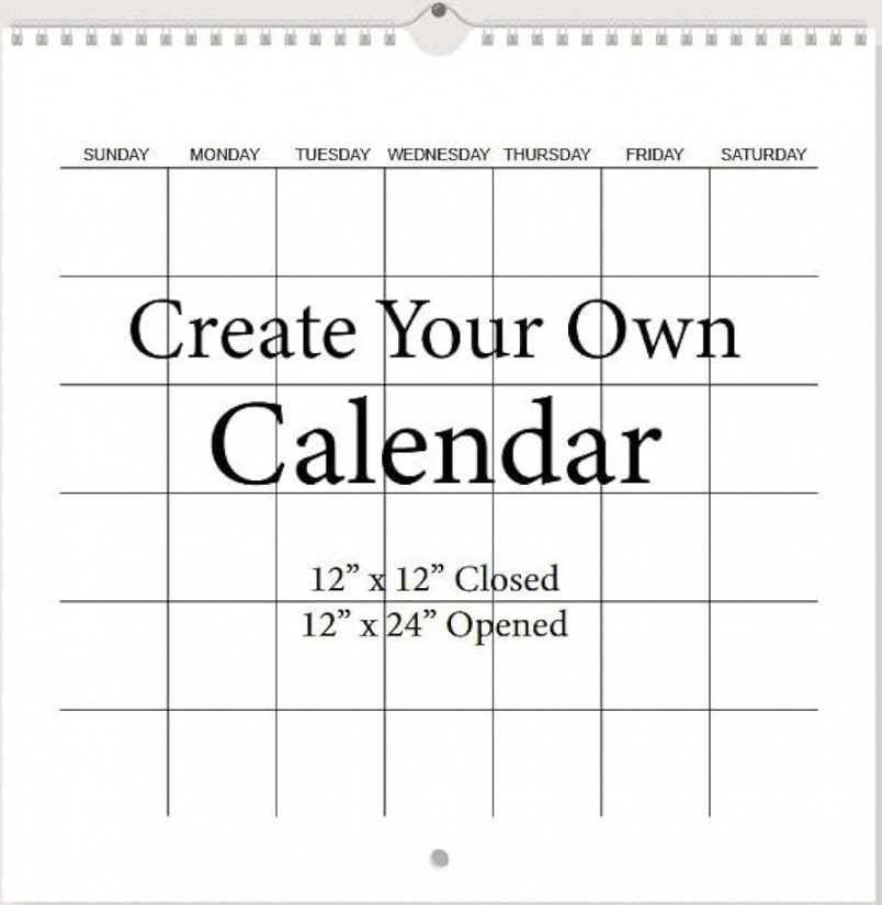 Spiral Bound Hanging Monthly Calendar, Create Your Own Blank Scrapbook Wall  Calendar, Undated,  Inch X  Inch Size Closed,  Inch Size Open, DIY