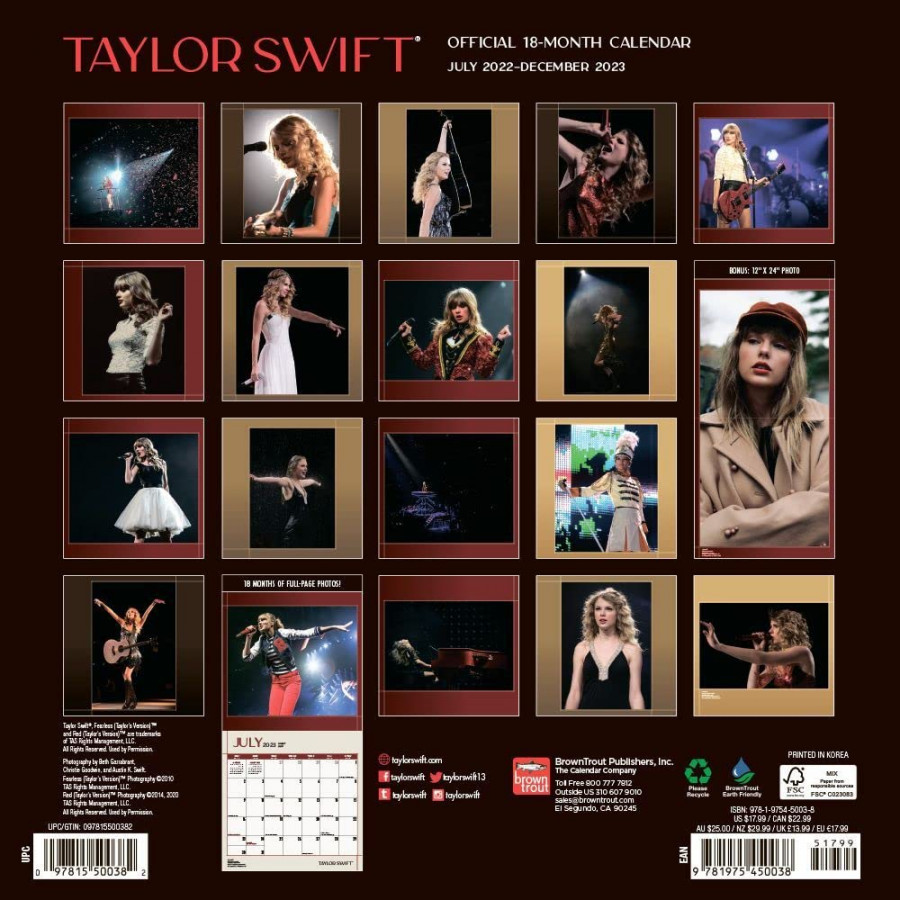 Taylor Swift OFFICIAL    x  Inch  Months Monthly Square Wall  Calendar  July  - DecemSee more Taylor Swift OFFICIAL    x