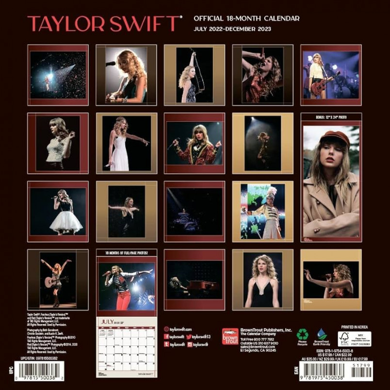 Taylor Swift OFFICIAL    x  Inch  Months Monthly Square Wall  Calendar  July  - DecemSee more Taylor Swift OFFICIAL    x