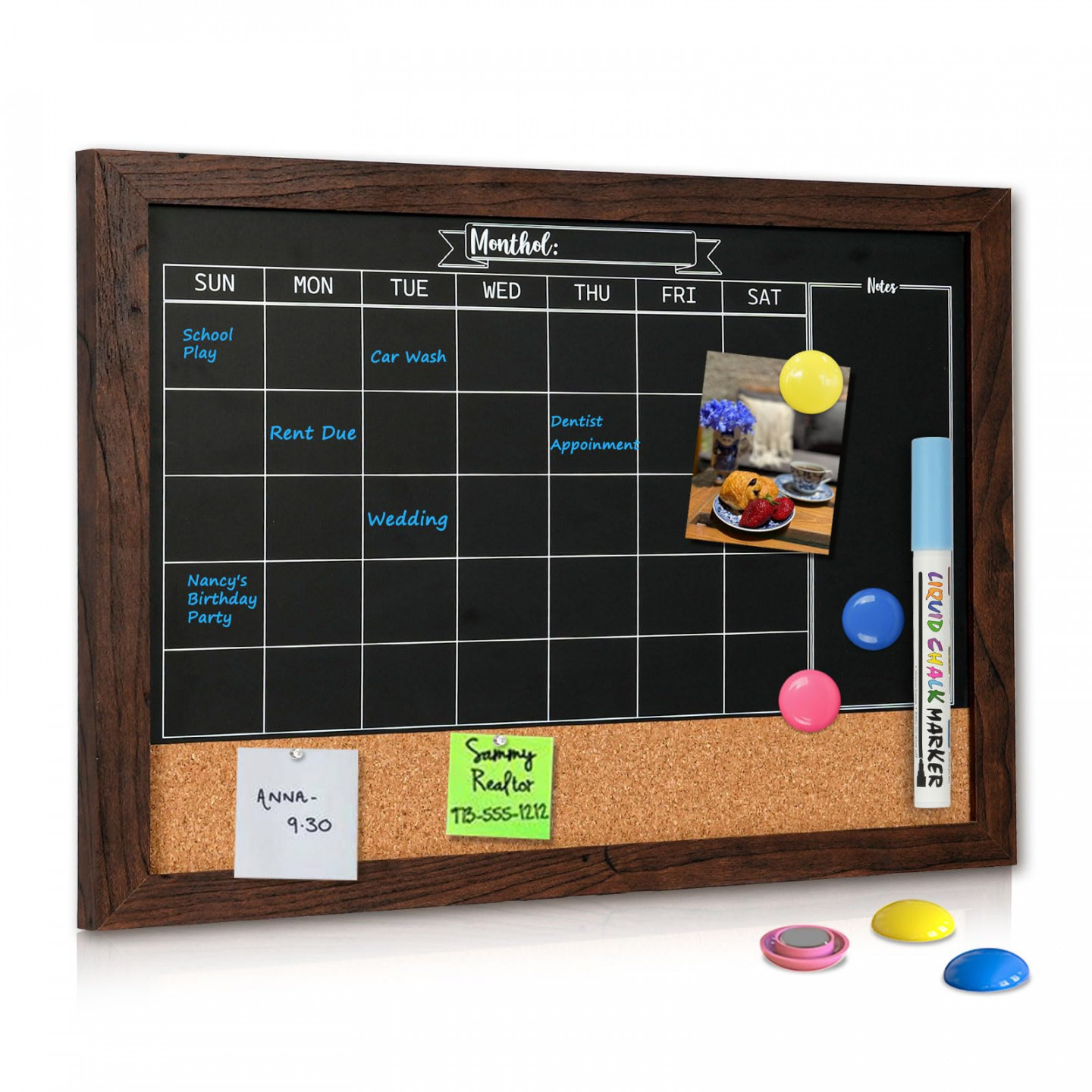THOUGHT Chalkboard Calendar and Cork Board Combo, " x " Bulletin  Board Magnetic Combination BlSee more  THOUGHT Chalkboard Calendar and  Cork