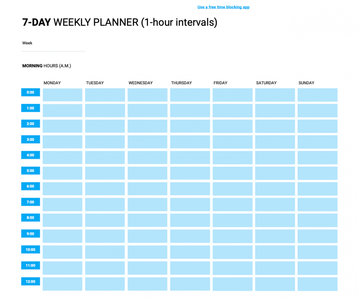 Time blocking planner & free time block templates