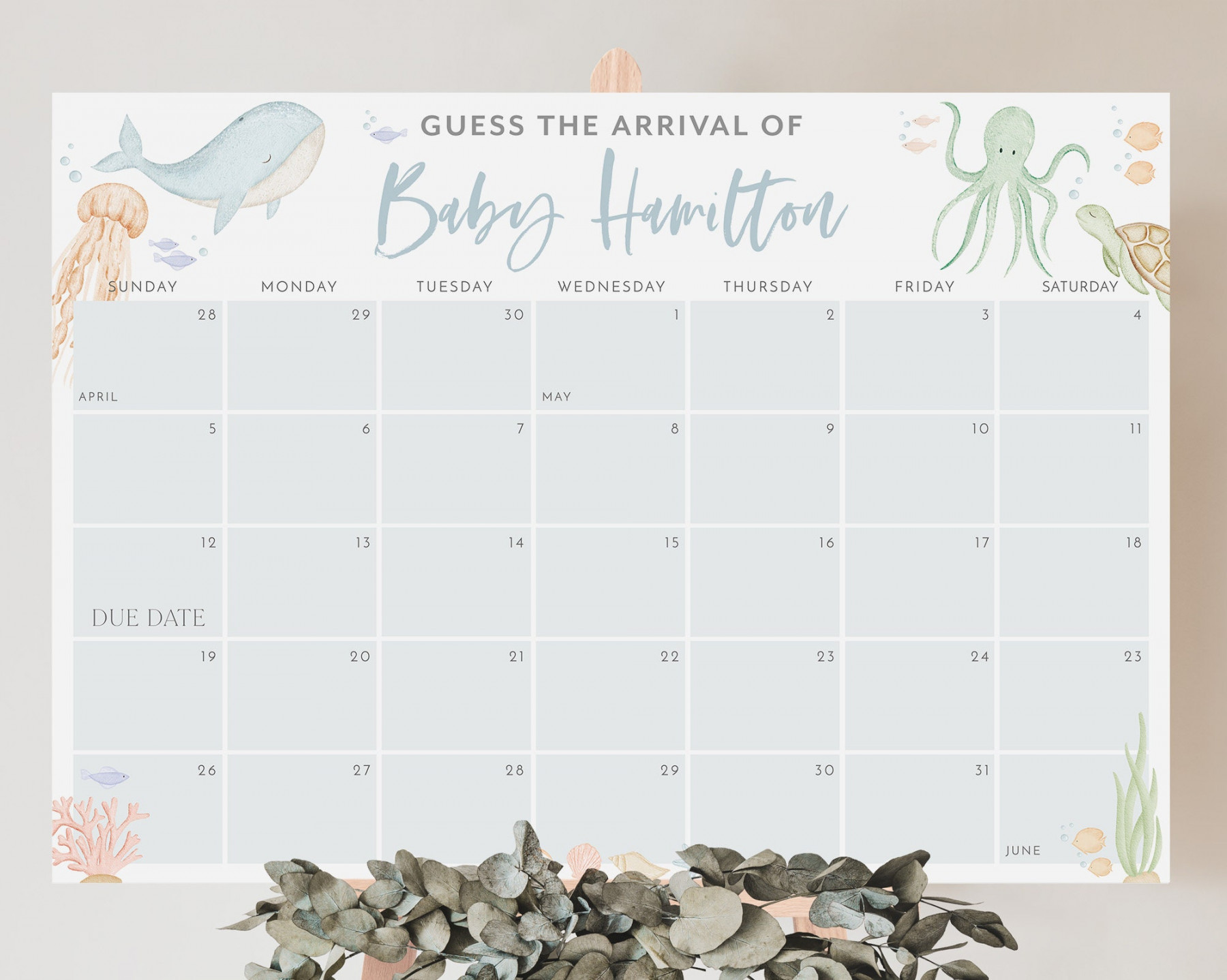 Under the Sea Baby Due Date Calendar Guess the Due Date - Etsy
