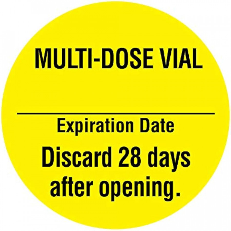 United Ad Label Medication Labels MULTIDOSE Vial Discard  Days After  Opening, " Diameter, Permanent Paper Label, Fluorescent Yellow, One Roll  of