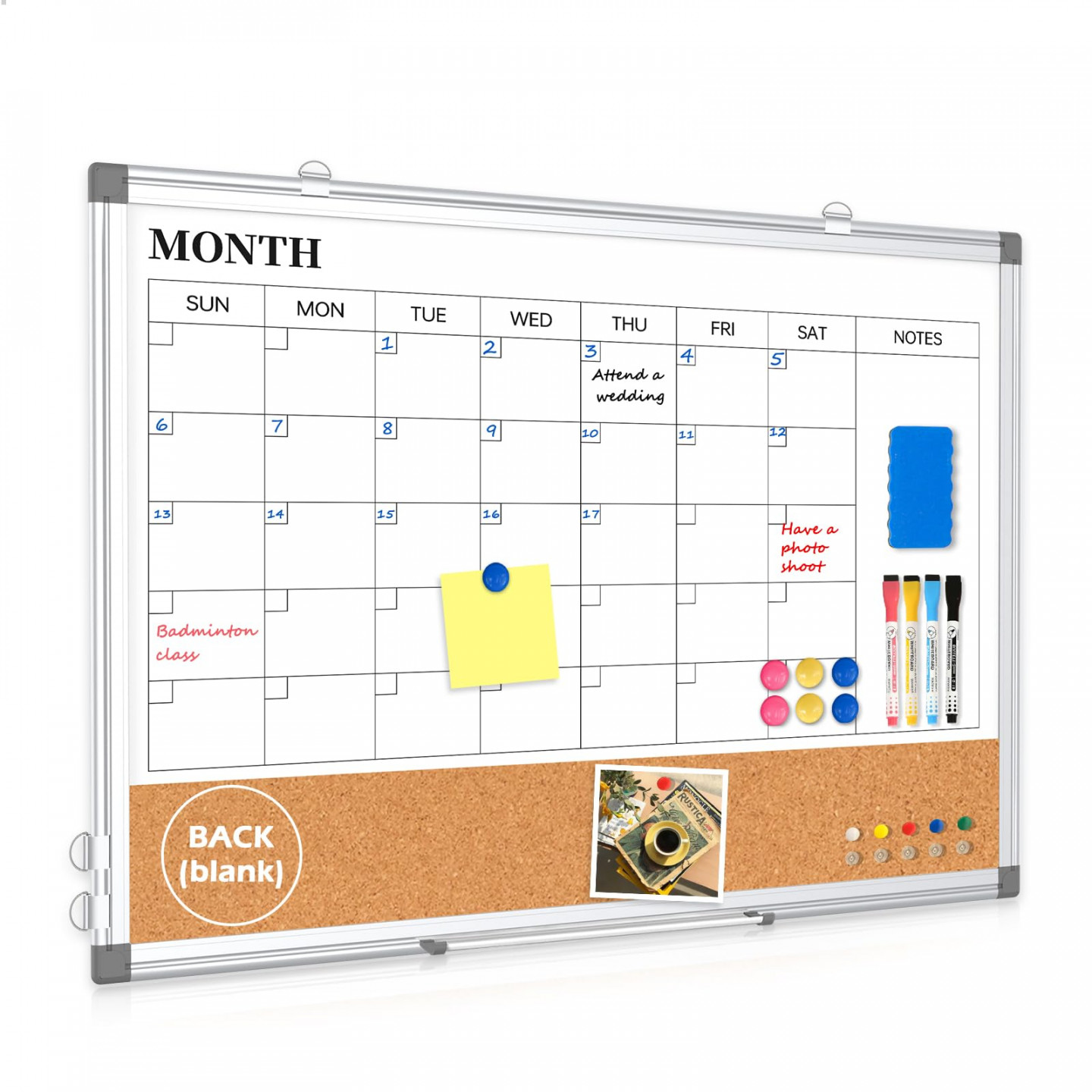 WALGLASS Monthly Calendar Whiteboard Dry Erase Cork Board Combo for Wall,  " x " Magnetic Double-See more WALGLASS Monthly Calendar Whiteboard  Dry
