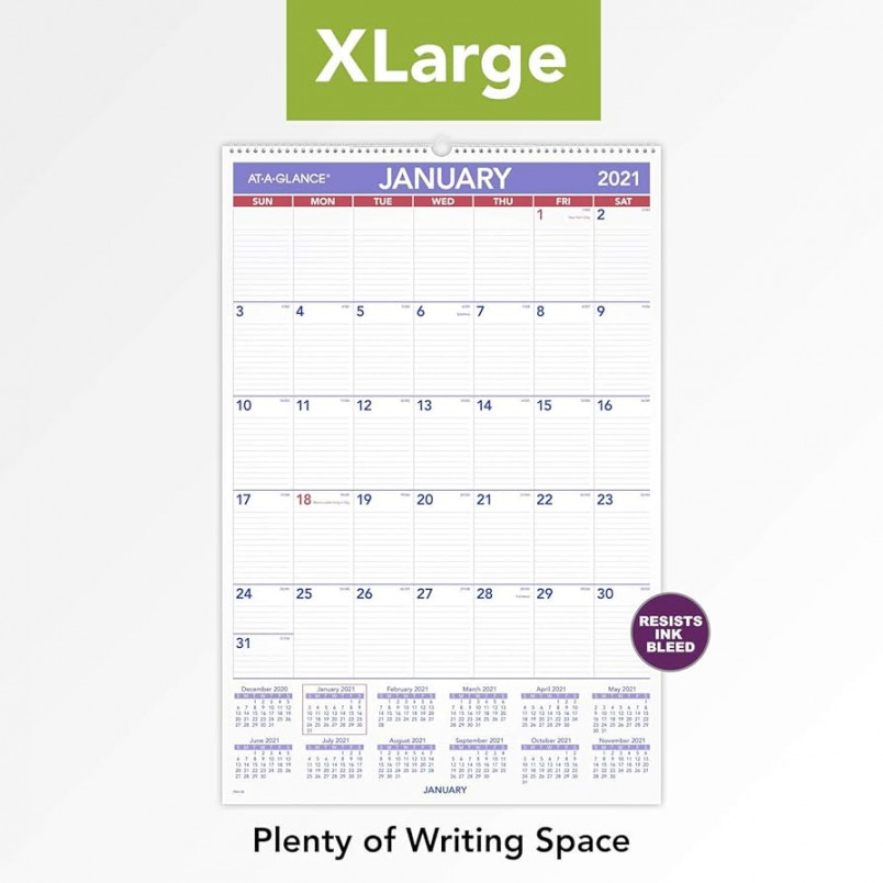 Wall Calendar by AT-A-GLANCE, " x ", Extra Large, Monthly,  Wirebound (PM), White