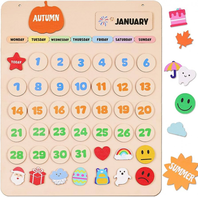 Wooden Perpetual Calendar Montessori Calendar to Learn Seasons Months and  Days of The Week Homeschool Education Learning Calendar  x  inch